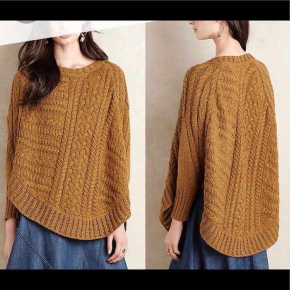 Anthropologie Curved Cable Poncho Sweater - Picture 3 of 10